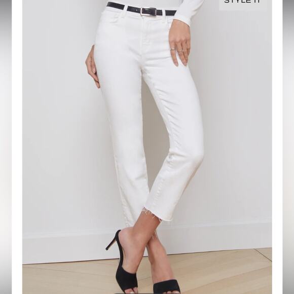 L’AGENCE Sada Cropped Jean Womens Sz 27 Cream Frayed Hem Slim High Rise - Picture 7 of 8